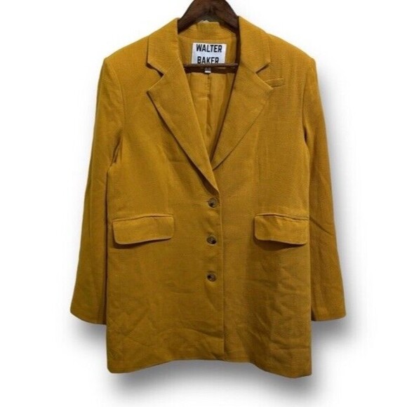 Walter Baker Jacket Womens M Kira Linen Oversized Long Blazer Yellow Preppy New - Picture 8 of 13